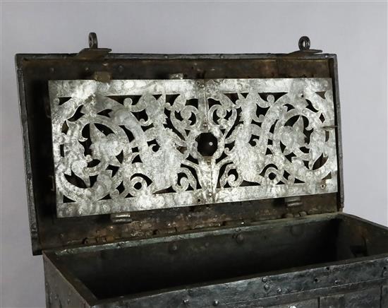 A 17th century iron Armada chest, W.2ft 9in. D.1ft 6in. overall H.2ft 7in.